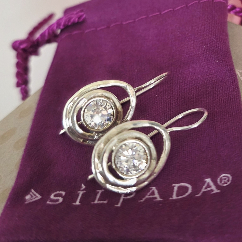 Silpada W1330 Sterling Silver Bulleye  Swirl CZ  Zirconia Earrings RARE